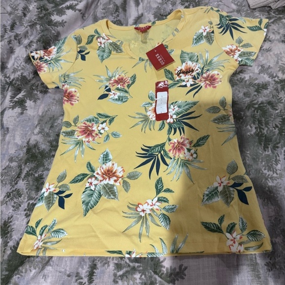 Guess Yellow Top with Green Floral Accents - Picture 6 of 9